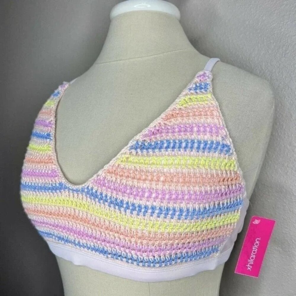 Xhilaration Rainbow‎ Striped Crochet Bikini Top Small NWT Removable Pads - Picture 2 of 7